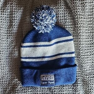 America’s Farmers Bayer Fund Blue Pom Beanie | Striped Knit Winter Hat